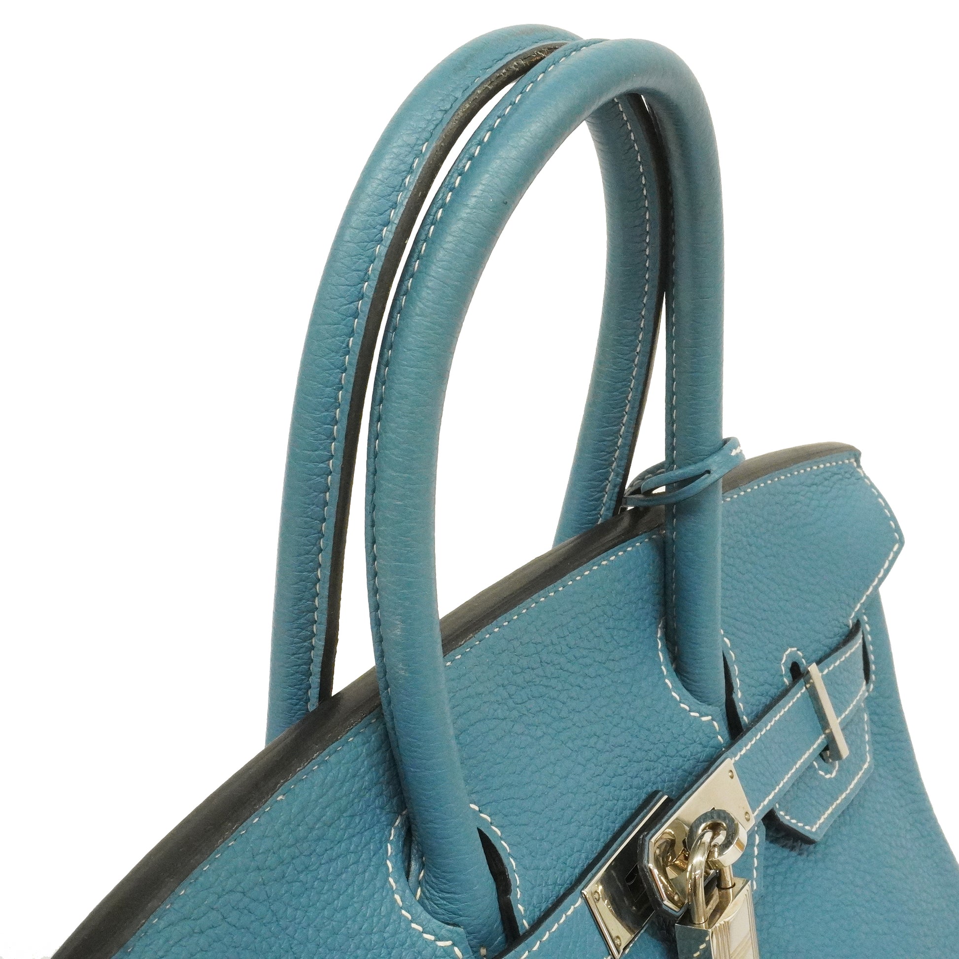 Hermes handbag Birkin 30 O engraved Togo Blue Jean silver metal