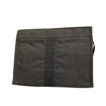HERMES Pouch Yale Line Canvas Gray Silver Hardware Women's
