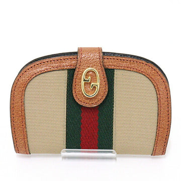 GUCCI Old Sherry Line Key Case 6 Rows Beige Green/Red/Green Canvas/Leather Web Stripe