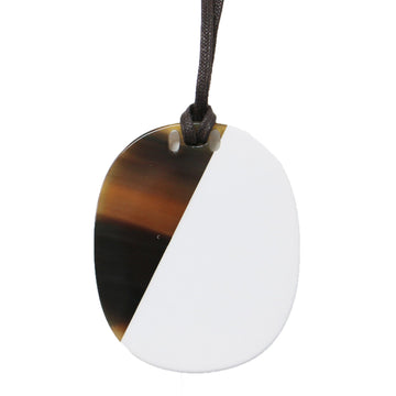 HERMES Necklace Pendant Brown White Buffalo Horn Lacquer Accessory Adult Casual