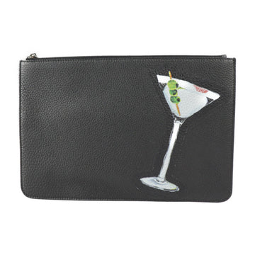 Fendi second bag 7N0078 leather black silver metal fittings clutch pouch cocktail liquor