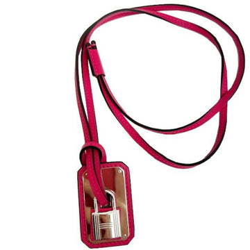 HERMES O'Kelly GM Necklace Vaux Swift Rose Mexico Silver Hardware Cadena Y Engraved Women's Pink