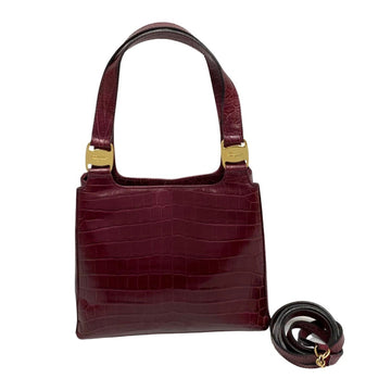 SALVATORE FERRAGAMO Logo Rose Hardware Leather 2way Handbag Shoulder Bag Wine Red