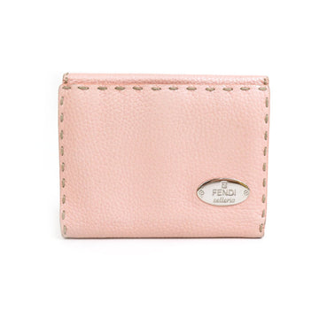 FENDI Bifold Wallet Selleria Leather Light Pink Silver Ladies