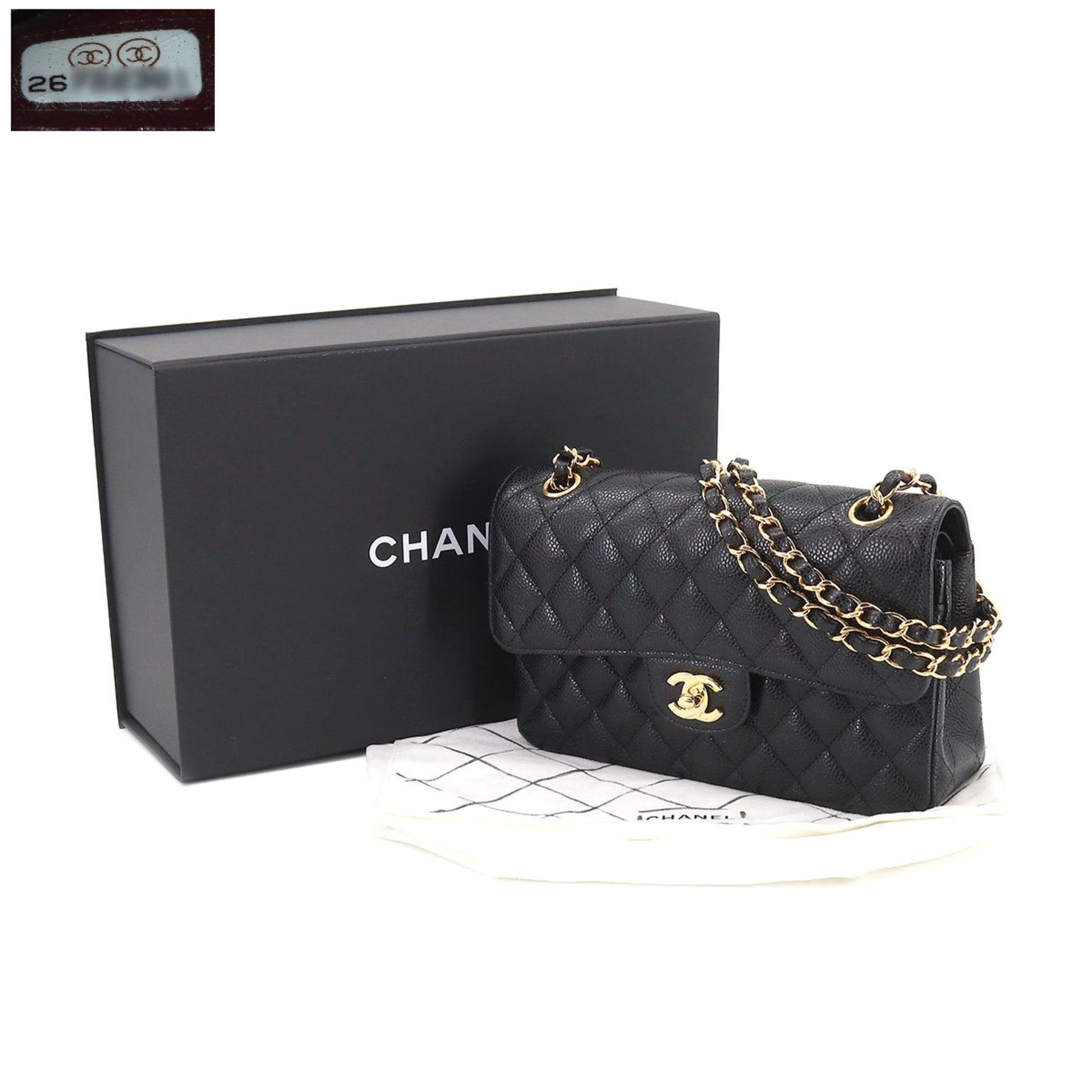 CHANEL matelasse 23 chain shoulder bag caviar skin black A01113 gold m
