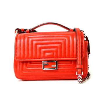 FENDI W Micro Baguette Handbag Leather Orange Ladies