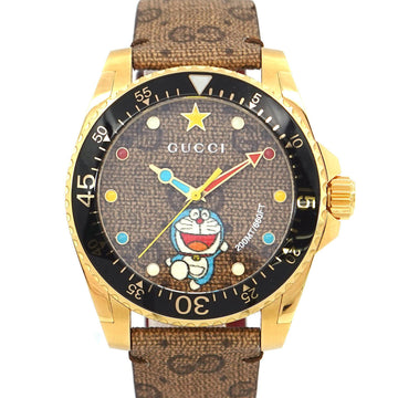 Gucci Dive YA136335 Doraemon Collaboration Men's Watch Brown Dial Quartz