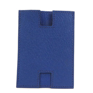 HERMES Card Case Leather Navy Blue Unisex