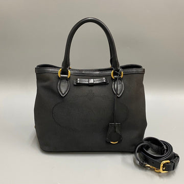 PRADA Triangle Logo Metal Fittings Canvas Leather Genuine Ribbon 2way Handbag Shoulder Bag Black