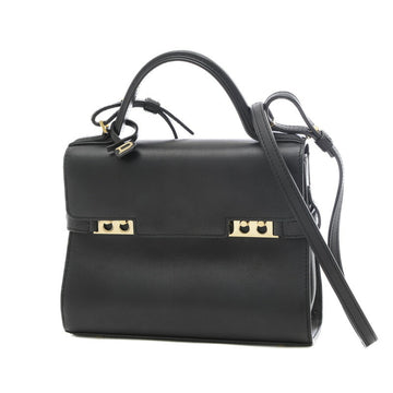DELVAUX Tempete PM 2Way Bag Leather Black Gold Hardware