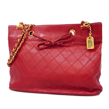 CHANELAuth  Bicolor Chain Shoulder Women's Leather Shoulder Bag,Tote Bag Red