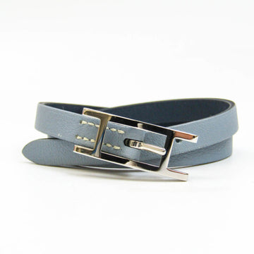 Hermes Hapi III Choker Leather,Metal No Stone Charm Bracelet Blue,Silver