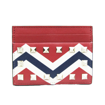 VALENTINO GARAVANI Garavani Rock Studs Leather Card Case Navy,Off-white,Red Color