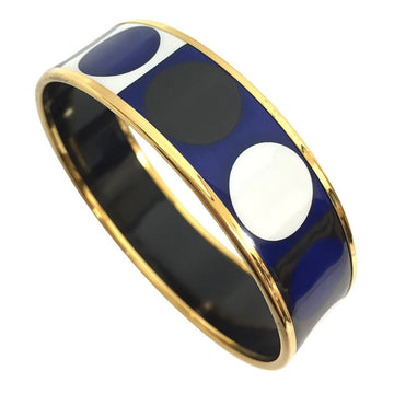 Hermes Email GM Bangle Bracelet Enamel Cloisonne Dot Pattern Gold x Navy Black