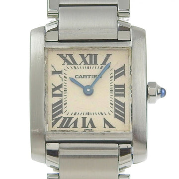CARTIER Tank Francaise SM Watch W51008Q3 Stainless Steel Swiss Made Silver Quartz Analog Display White Dial Ladies
