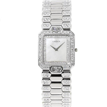 SEIKO Credor 2F70-5900 Men's Watch Jewelry Diamond White Shell Dial K18WG Gold Solid Quartz CREDOR