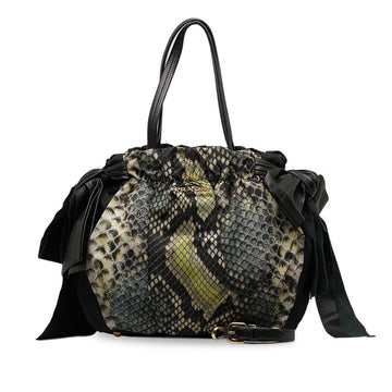 PRADA Tessuto Ribbon Handbag Shoulder Bag Black Multicolor Nylon Leather Ladies