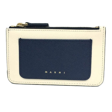 MARNI Card Case Fragment Trunk Coin Leather Navy/White/Camel Wallet