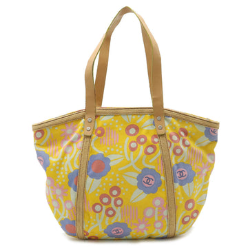 CHANEL High Summer Tote Bag Shoulder Flower Print Canvas Leather Yellow Multicolor A22078