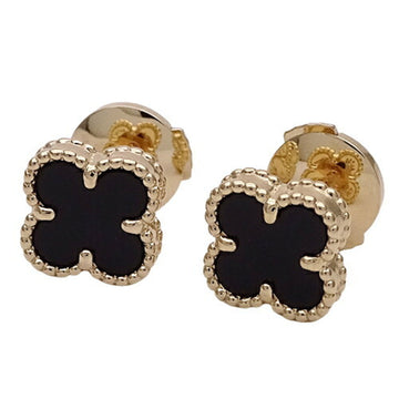 VAN CLEEF & ARPELS Earrings Sweet Alhambra Women's Onyx 750YG Yellow Gold VCAR4900 Stud Polished