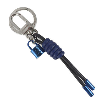 LOUIS VUITTON Portocle Knot Lock Keychain M61713 Metal Leather Silver Blue Black Key Ring