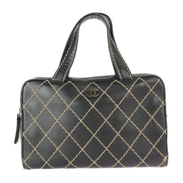 CHANEL Wild Stitch Handbag A14692 Leather Black Cocomark Mini Boston
