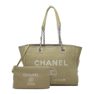 CHANEL Deauville Tote MM Tote Bag Beige canvas