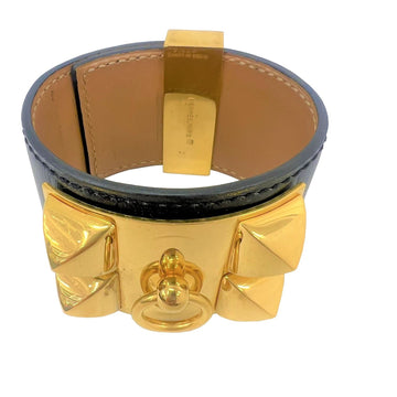 HERMES Medor Bracelet Black 〇Z Engraved 1996 Gold Metal Fittings Ladies Studs Motif Accessories Fashion