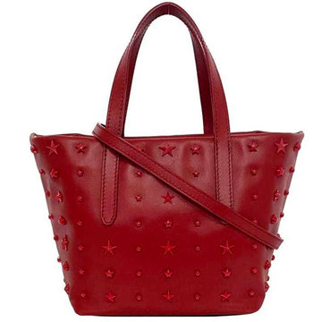 JIMMY CHOO 2way Sara Red LTJ 193 Leather  Star Studded Handbag Shoulder Bag