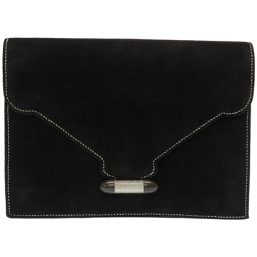 Hermes Navet Dobris Black Silver Stitch Clutch Bag X Engraved 0093HERMES
