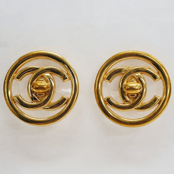 CHANEL Turnlock Coco Round Earrings Gold Circle Women's