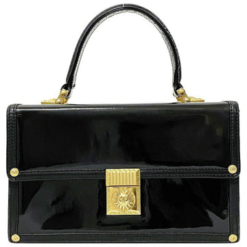 Versace Vanity Bag Black Gold Sunburst Patent Leather VERSACE Handbag Flap Box Pouch Square