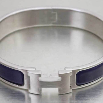 HERMES bangle bracelet click crack metal/enamel silver/navy blue unisex