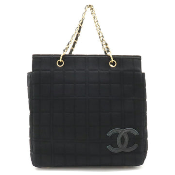 CHANEL Chocolate Bar Coco Mark Tote Bag Shoulder Chain Quilted Cotton Jersey Black
