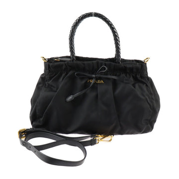 PRADA bag handbag BN1631 nylon black gold hardware 2WAY shoulder ribbon