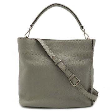 FENDI Selleria Anna Small Handbag Shoulder Bag Leather Gray 8BT218