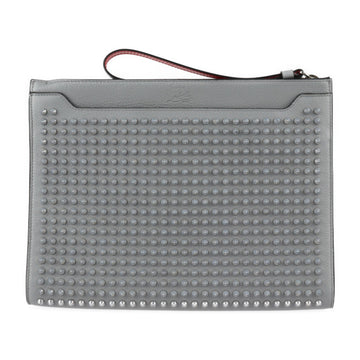 CHRISTIAN LOUBOUTIN SKYPOUCH Sky Pouch Second Bag 3205225 Calf Leather Gray Silver Hardware Wristlet Clutch Spike Studs