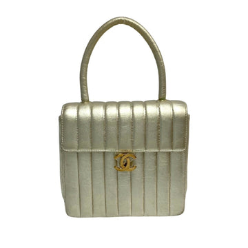 CHANEL Mademoiselle Lambskin Leather Metallic Handbag Mini Tote Bag Gold 24581