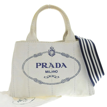 PRADA Canapa Tote Bag Handbag Canvas White 1BG439
