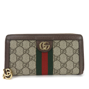 GUCCI Round Long Wallet 523154 Offdia GG Marmont Sherry Supreme Brown Beige PVC Leather Accessories Ladies  Zip Around