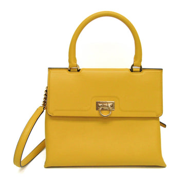 SALVATORE FERRAGAMO Trifolio Top Handle DH-21 0892 Women's Leather Handbag,Shoulder Bag Yellow
