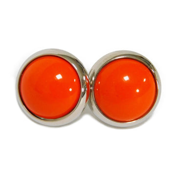 HERMES Earrings Eclipse Enamel Cloisonne Poppy Silver Round H Logo Stud Orange Ladies Accessories Jewelry
