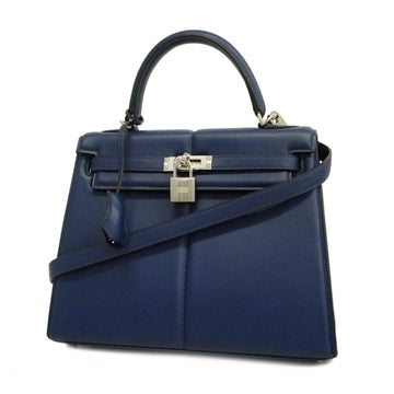 HERMES Handbag Kelly Patted 25 Z Engraved Swift Blue Saphir Ladies