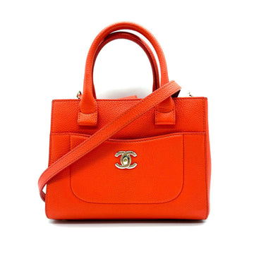 CHANEL Handbag Crossbody Shoulder Bag Neo Executive Caviar Skin Leather Orange Gold Ladies