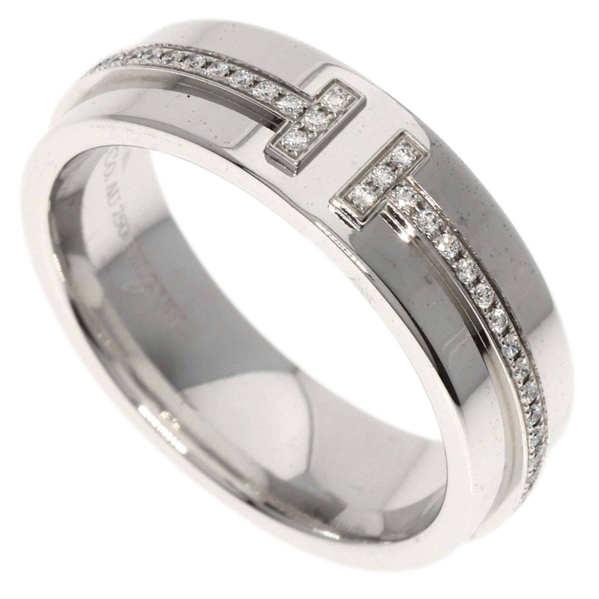 Inspired Tiffany T Two Narrow Ring in 18k White Gold with Pavé Diamonds