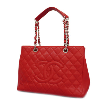 CHANELAuth  Matelasse Chain Shoulder Women's Leather Tote Bag Red Color