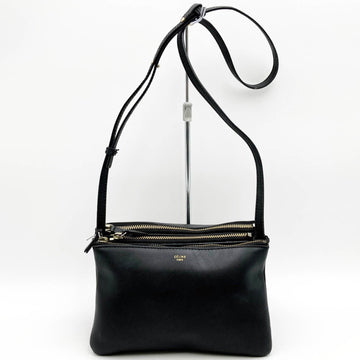 CELINE Trio Shoulder Bag Crossbody Black Leather Ladies Fashion Brand USED