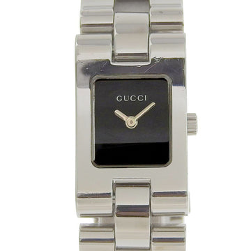 GUCCI 2305L Stainless Steel Silver Quartz Analog Display Ladies Black Dial Watch