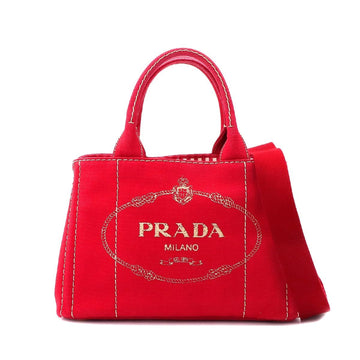 PRADA Canapa Mini 2way Hand Shoulder Bag Canvas Red 1BG439