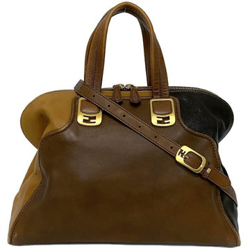 Fendi 2way bag chameleon brown dark camel 8BL110-GVR handbag leather FENDI shoulder tote